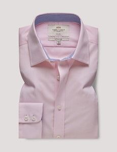 Fitted Slim Pink Twill Non-Iron Shirt - Contrast Detail