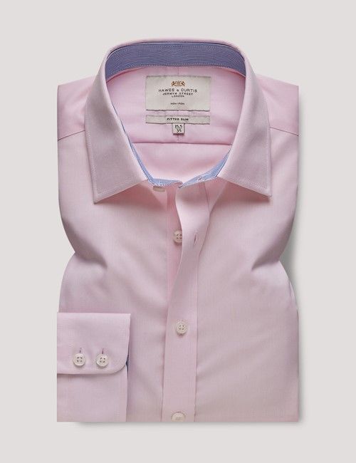Non-Iron Pink Twill Fitted Slim Shirt - Contrast Detail-preview