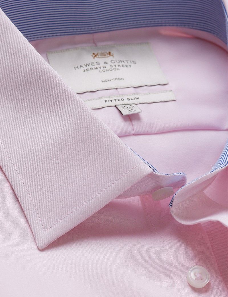 Fitted Slim Pink Twill Non-Iron Shirt - Contrast Detail