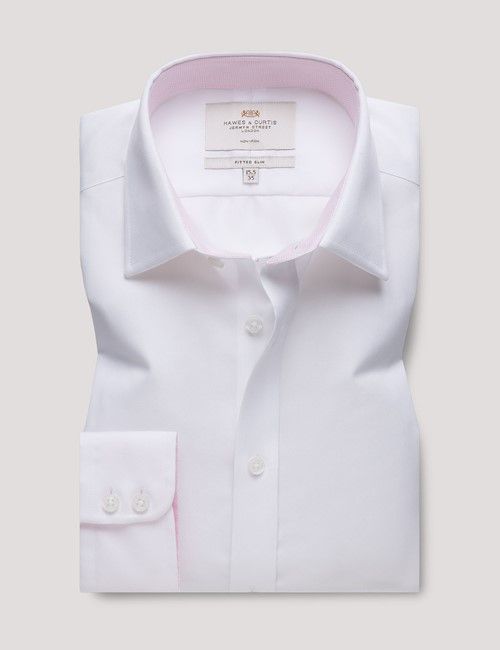 Non-Iron White Twill Fitted Slim Shirt - Contrast Detail-preview