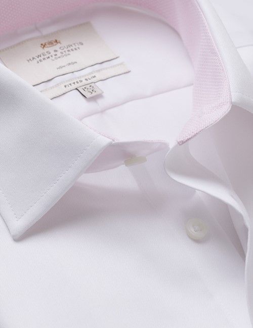 Non-Iron White Twill Fitted Slim Shirt - Contrast Detail