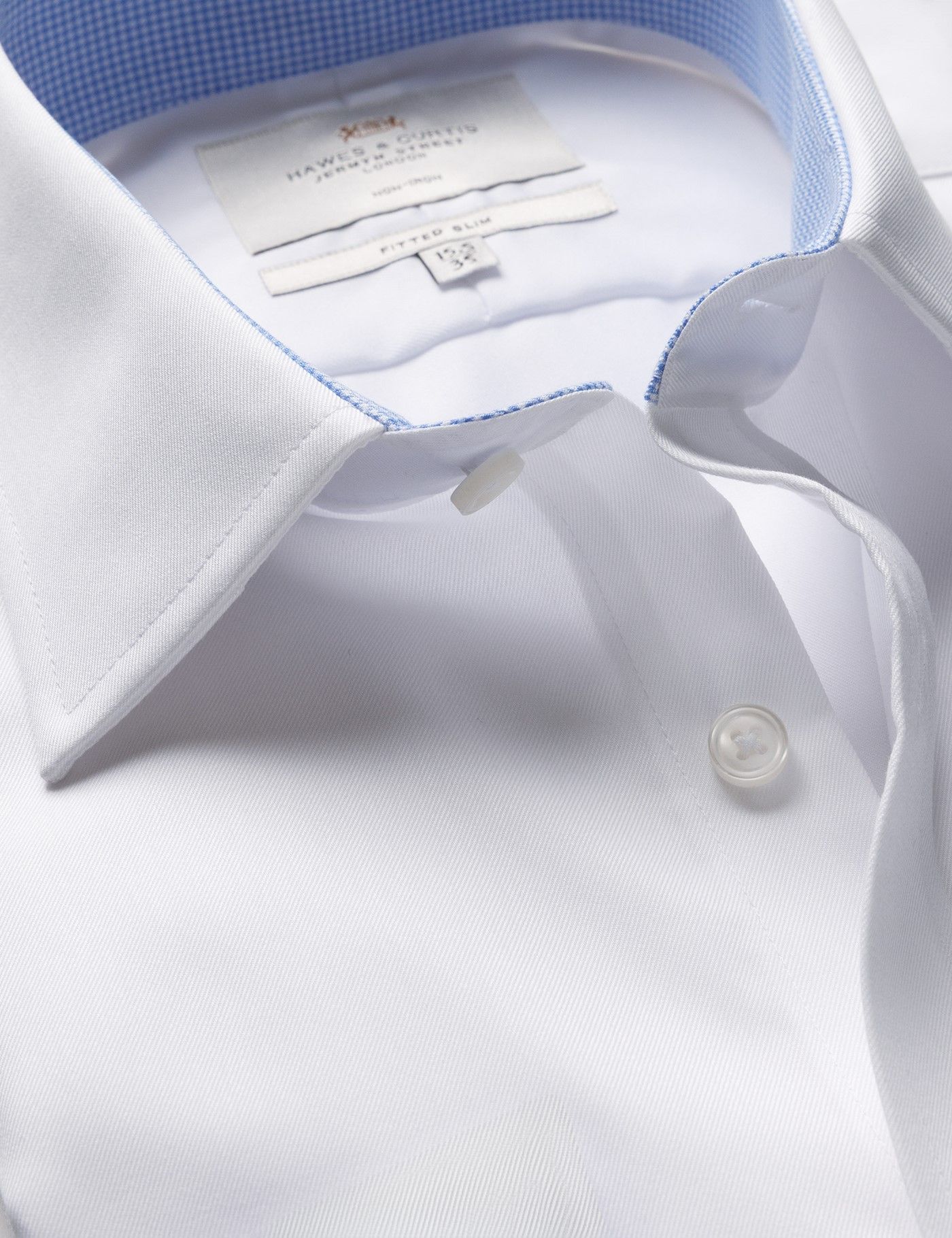 Fitted Slim White Twill Non-Iron Shirt - Contrast Detail