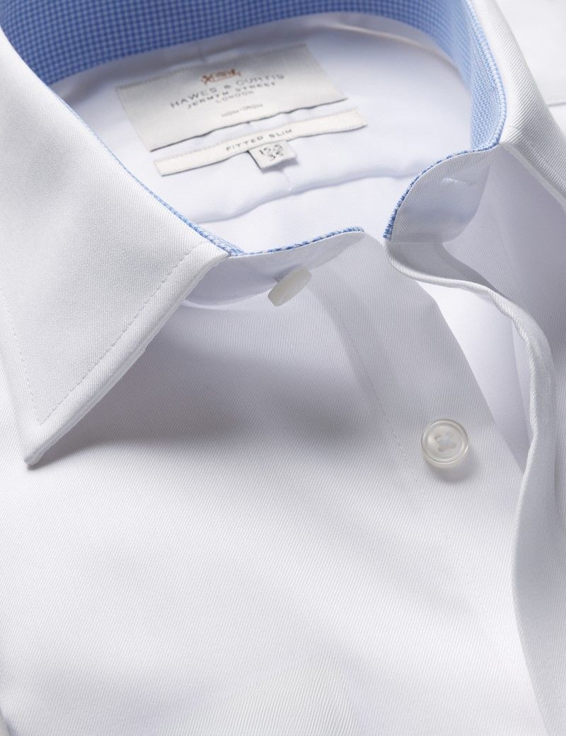 Fitted Slim White Twill Non-Iron Shirt - Contrast Detail