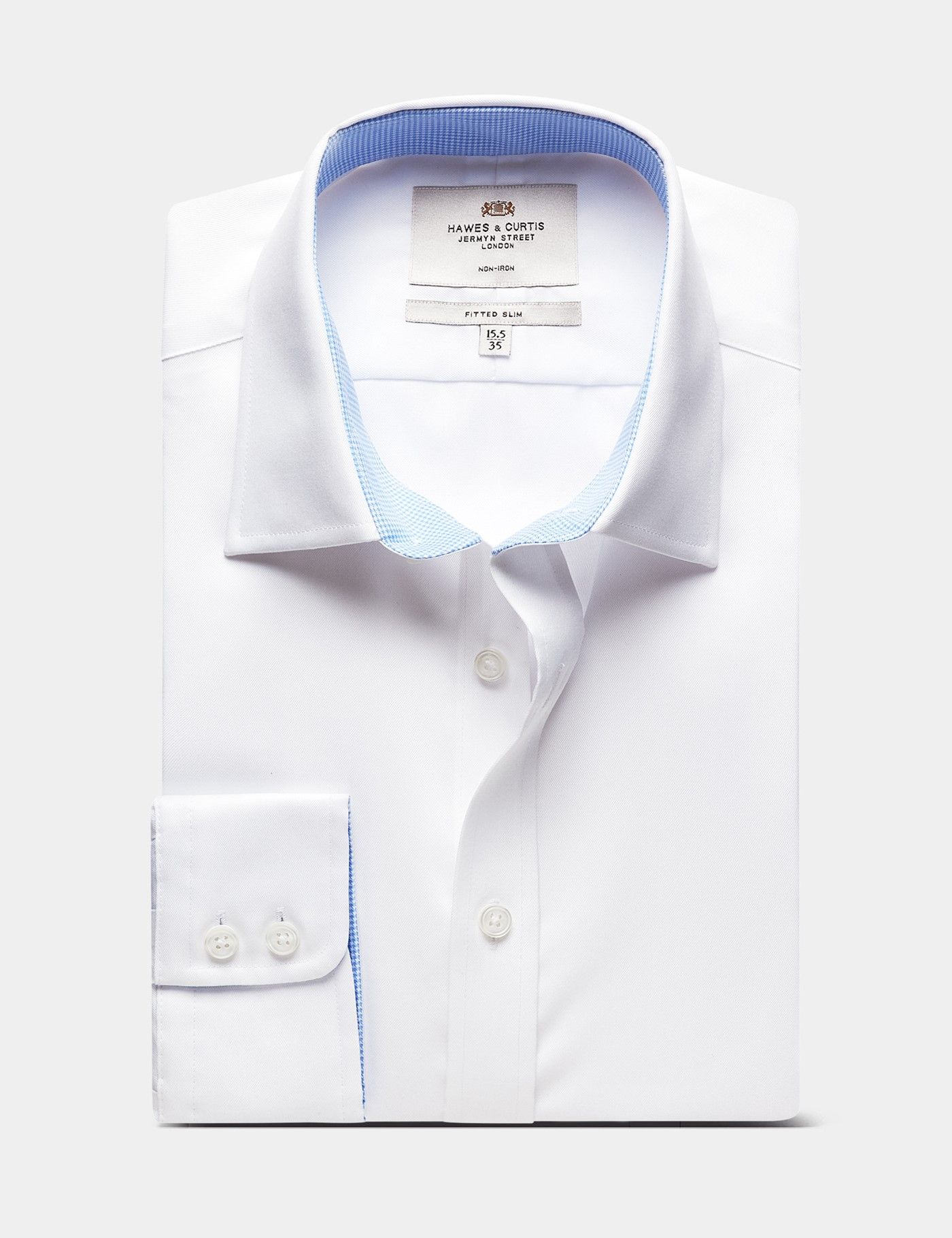 Fitted Slim White Twill Non-Iron Shirt - Contrast Detail-preview