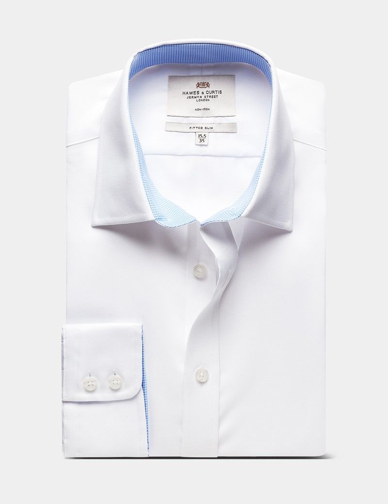Fitted Slim White Twill Non-Iron Shirt - Contrast Detail-preview