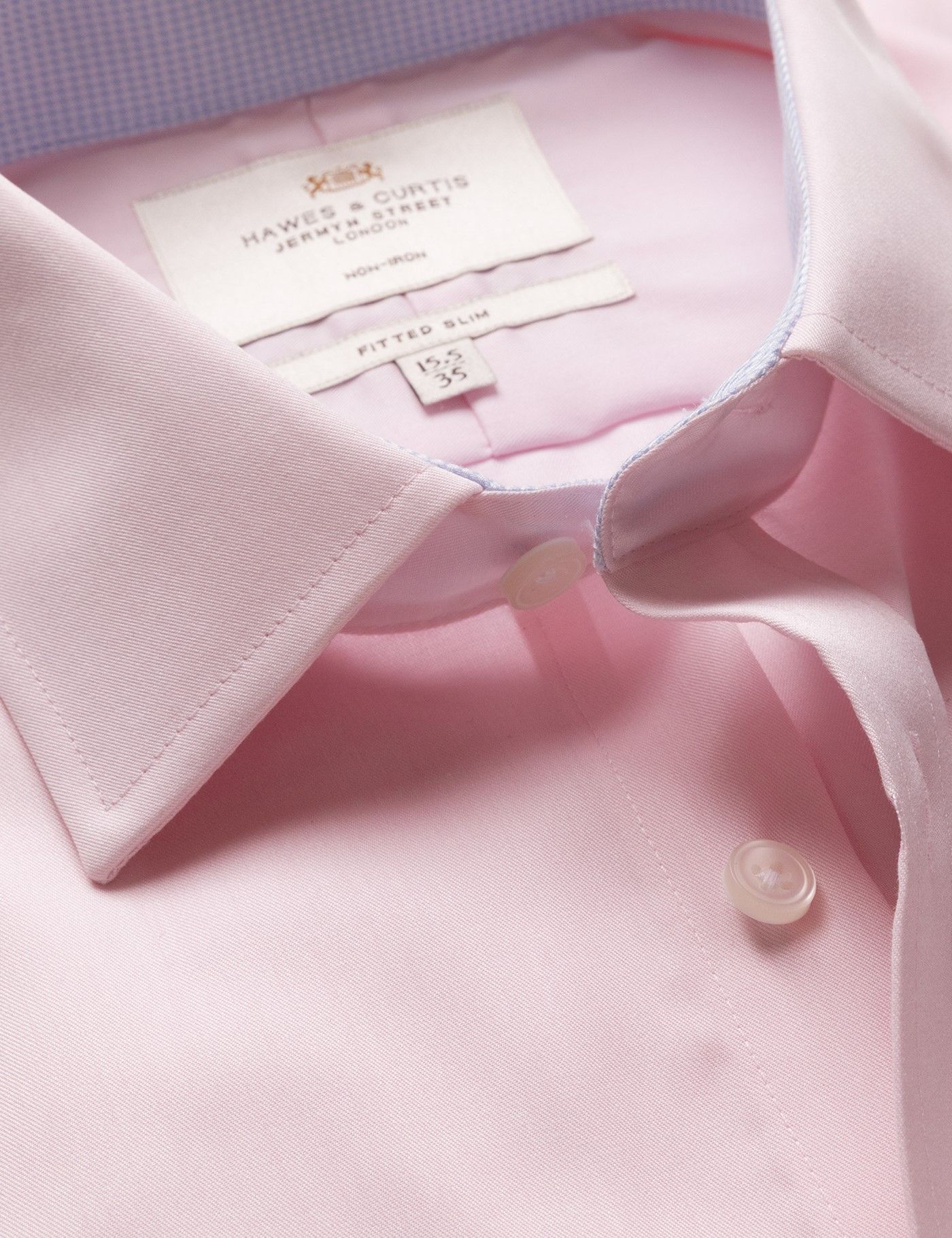 Fitted Slim Pink Twill Non-Iron Shirt - Contrast Detail