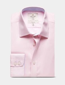 Fitted Slim Pink Twill Non-Iron Shirt - Contrast Detail