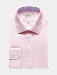 Fitted Slim Pink Twill Non-Iron Shirt - Contrast Detail
