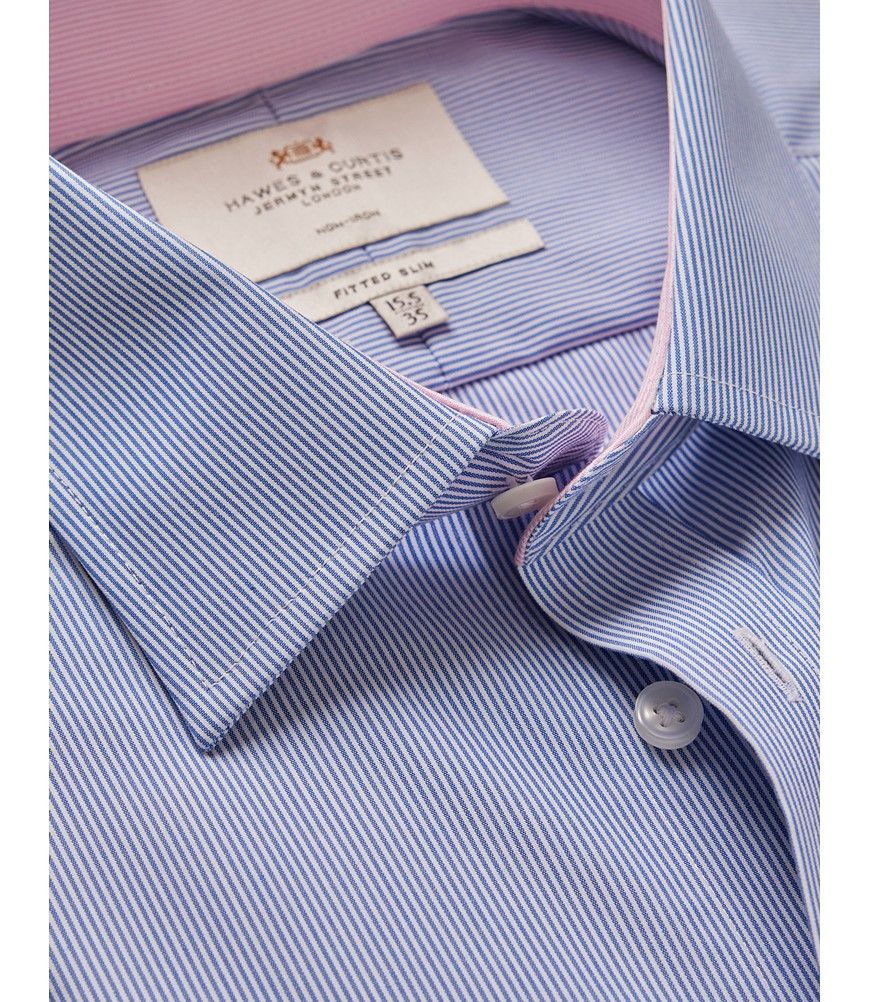 Men's Non-Iron Blue & White Fine Stripe Fitted Slim Shirt