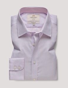 Non-Iron Pink & Blue Stripe Fitted Slim Shirt - Contrast Detail-preview1