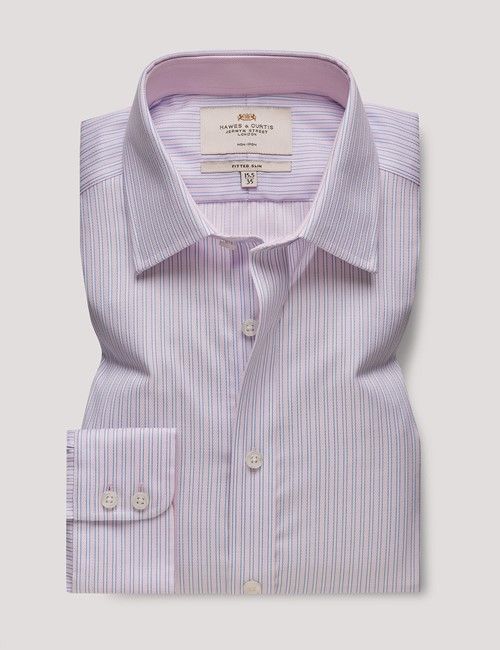 Non-Iron Pink & Blue Stripe Fitted Slim Shirt - Contrast Detail-preview