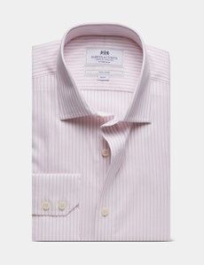 Fitted Slim Pink & White Bi Stripe Non-Iron Shirt
