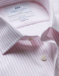 Fitted Slim Pink & White Bi Stripe Non-Iron Shirt