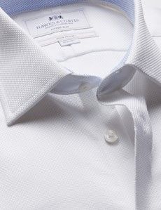 Fitted Slim White Textured Weave Non-Iron Shirt - Contrast Detail