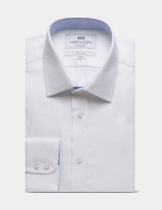 Fitted Slim White Textured Weave Non-Iron Shirt - Contrast Detail