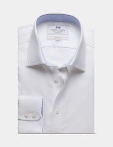 Fitted Slim White Textured Weave Non-Iron Shirt - Contrast Detail