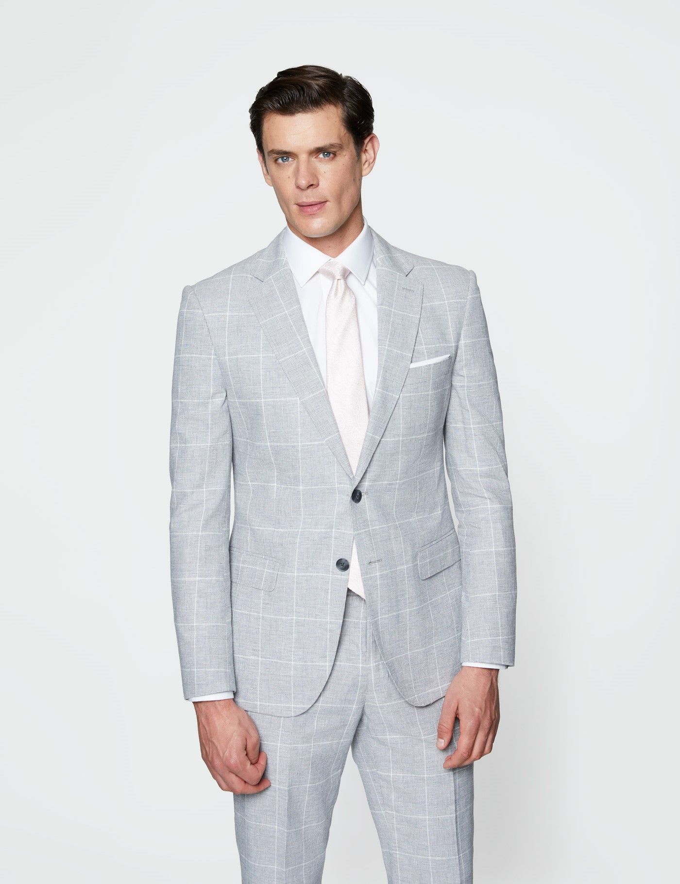 Men’s Grey Check Linen Cotton Slim Fit Suit Jacket