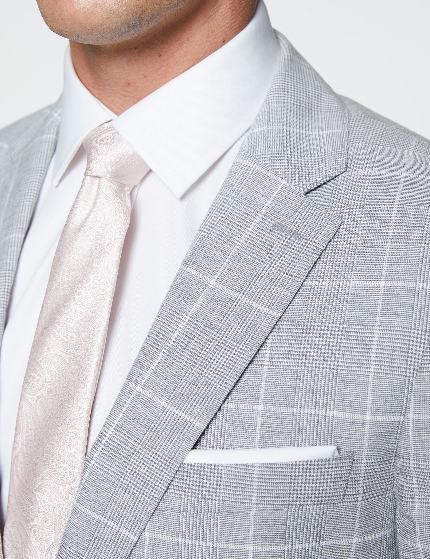 Men’s Grey Check Linen Cotton Slim Fit Suit Jacket-preview