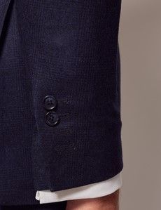Navy Prince Of Wales Plaid Tailored Fit Italian Suit Jacket - 1913 Collection-preview3