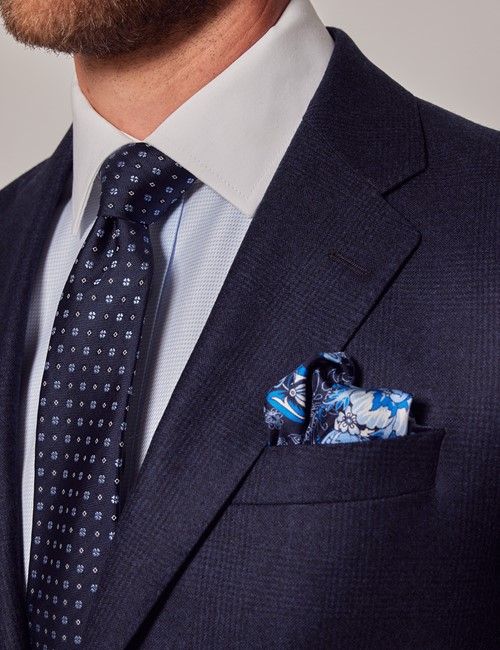 Navy Prince Of Wales Plaid Tailored Fit Italian Suit Jacket - 1913 Collection-preview