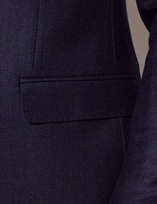 Navy Prince Of Wales Plaid Tailored Fit Italian Suit Jacket - 1913 Collection-preview2