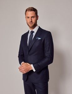 Navy Prince Of Wales Plaid Tailored Fit Italian Suit Jacket - 1913 Collection-preview4