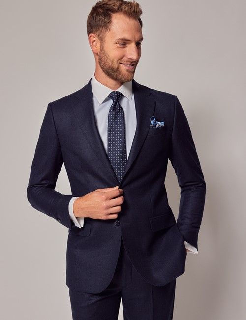 Navy Prince Of Wales Plaid Tailored Fit Italian Suit Jacket - 1913 Collection