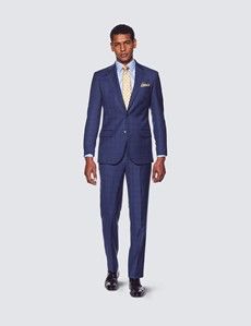 Men's Navy Windowpane Check Tailored Fit Suit Jacket - 1913 Collection-preview7