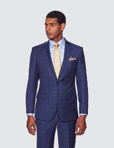 Men's Navy Windowpane Check Tailored Fit Suit Jacket - 1913 Collection