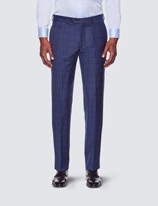 Men's Navy Windowpane Check Tailored Fit 3 Piece Suit - 1913 Collection-preview5
