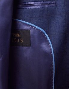 Men's Navy Windowpane Check Tailored Fit 3 Piece Suit - 1913 Collection-preview13