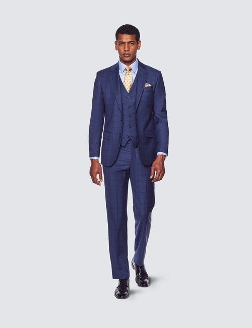 Tailored Fit Navy Windowpane Plaid 1913 Suit
