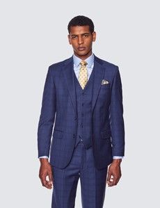 Men's Navy Windowpane Check Tailored Fit 3 Piece Suit - 1913 Collection-preview2