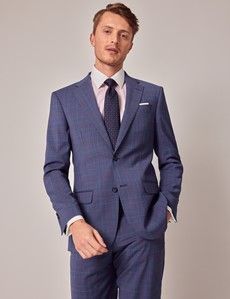 Blue & Pink Prince of Wales Check Tailored Suit Jacket - 1913 Collection