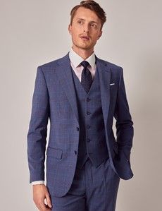 Blue & Pink Prince of Wales Check Tailored Suit Jacket - 1913 Collection-preview8