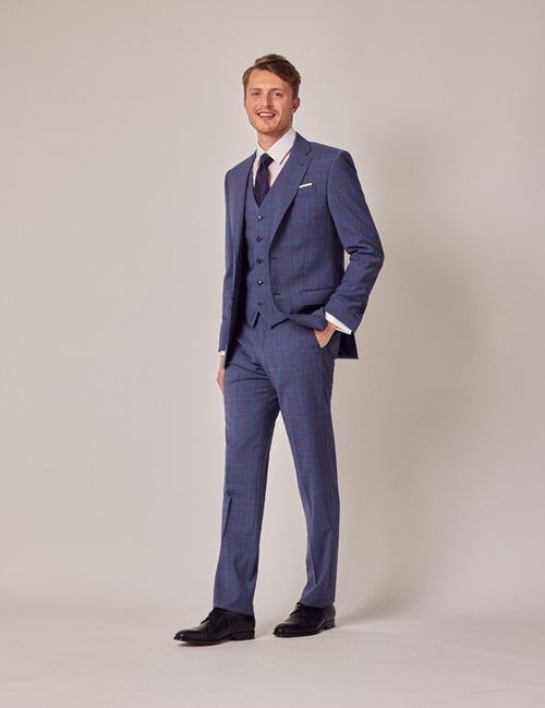 Tailored Fit Blue & Pink Prince of Wales Plaid 1913 Suit