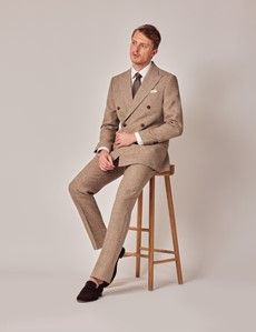 Brown Plaid Double Breasted Linen Tailored Suit - 1913 Collection-preview9