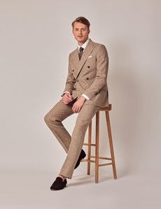 Brown Plaid Double Breasted Linen Tailored Suit - 1913 Collection