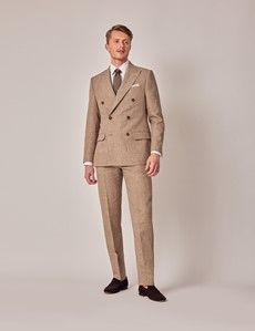 Brown Plaid Double Breasted Linen Tailored Suit - 1913 Collection-preview15