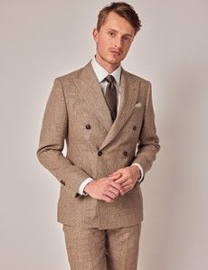 Brown Plaid Double Breasted Linen Tailored Suit - 1913 Collection-preview14