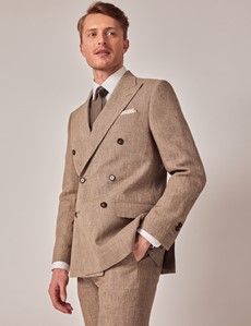 Brown Plaid Double Breasted Linen Tailored Suit - 1913 Collection-preview6