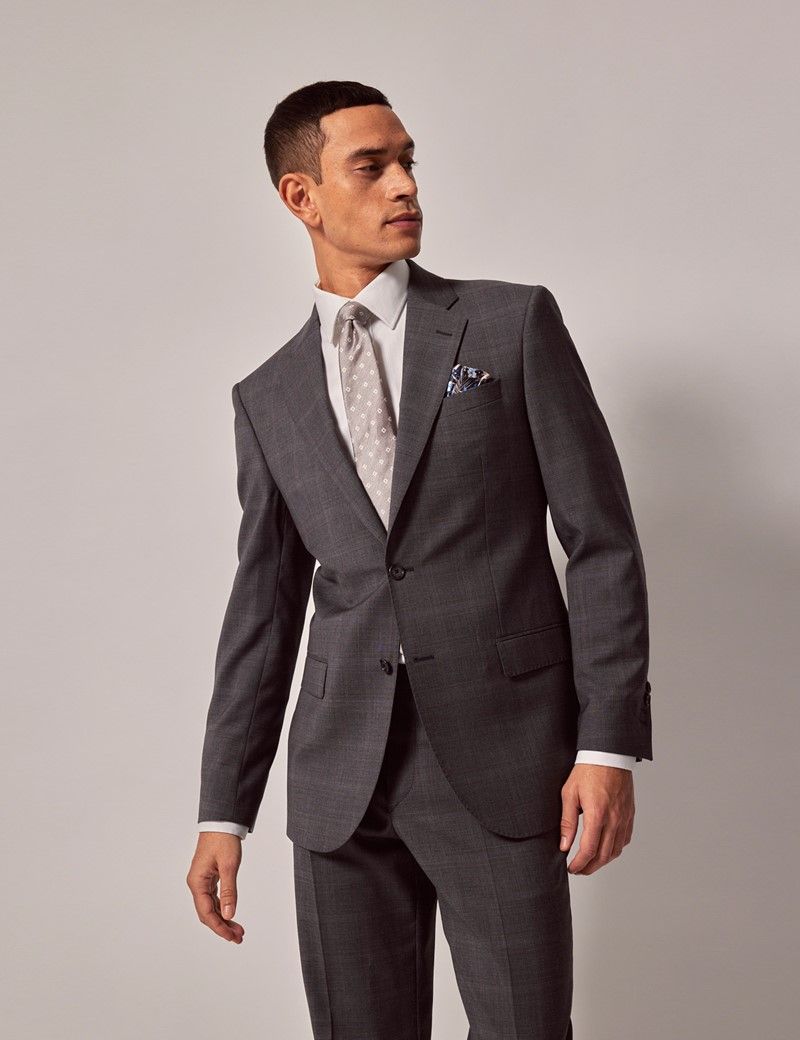 Men's Dark Grey Check Italian Wool Tailored Fit Suit - 1913 Collection ...