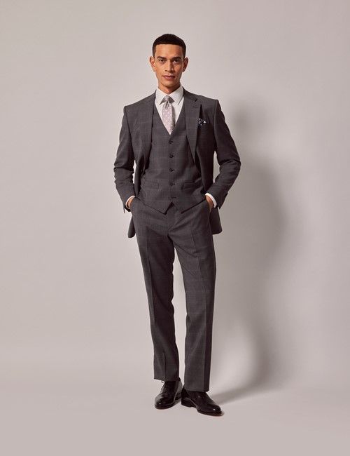 Tailored Fit Dark Grey Prince of Wales Plaid 1913 Suit