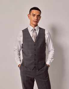 Dark Grey Plaid Italian Wool 3 Piece Tailored Fit Suit - 1913 Collection-preview8