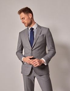 Grey Windowpane Check Italian Tailored Suit Jacket - 1913 Collection