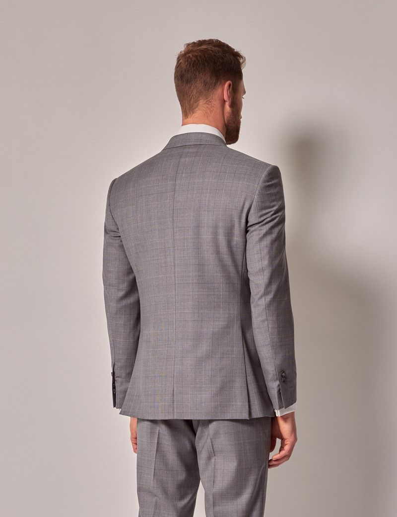 Men's Grey Windowpane Check Italian Wool Tailored Fit Suit - 1913 ...