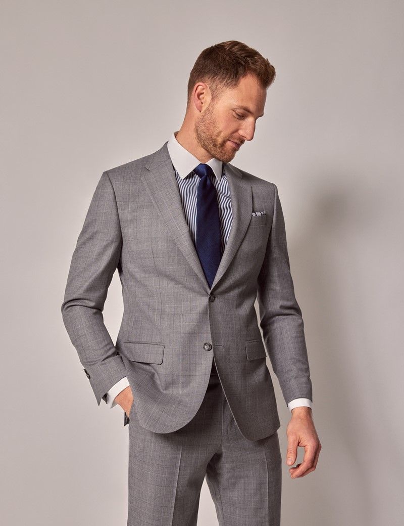 Men's Grey Windowpane Check Tailored Italian Suit - 1913 Collection ...