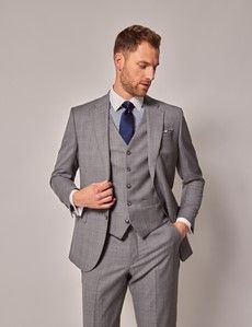 Grey Windowpane Check 3 Piece Tailored Italian Suit  - 1913 Collection-preview1