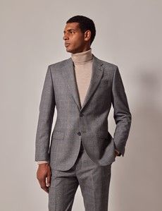 Grey & Brown Check Italian Flannel Wool Tailored Fit Suit Jacket - 1913 Collection