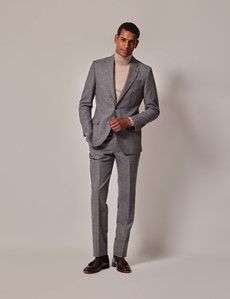 Grey & Brown Check Italian Flannel Wool Tailored Fit Suit - 1913 Collection